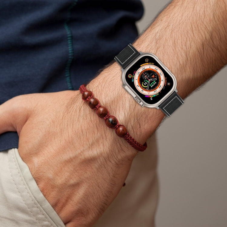 For Apple Watch 42mm Ordinary Buckle Hybrid Nylon Braid Silicone Watch Band(Black) - Watch Bands by PMC TechLife | Online Shopping South Africa | PMC TechLife | Buy Now Pay Later Mobicred