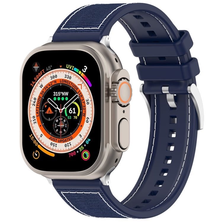 For Apple Watch SE 2023 44mm Official Buckle Hybrid Nylon Braid Silicone Watch Band(Midnight Blue) - Watch Bands by PMC Jewellery | Online Shopping South Africa | PMC Jewellery