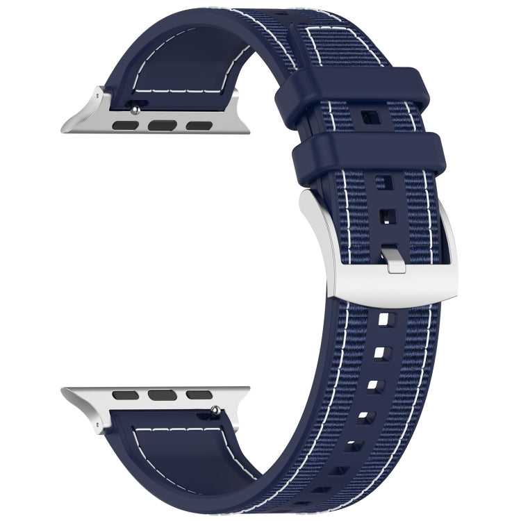 For Apple Watch Series 9 41mm Official Buckle Hybrid Nylon Braid Silicone Watch Band(Midnight Blue) - Watch Bands by PMC Jewellery | Online Shopping South Africa | PMC Jewellery