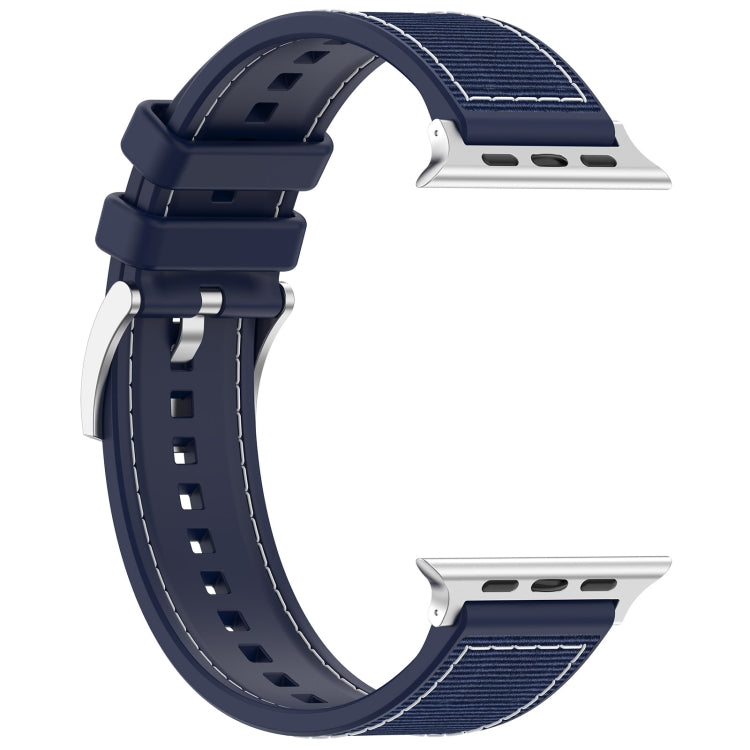 For Apple Watch Series 8 41mm Official Buckle Hybrid Nylon Braid Silicone Watch Band(Midnight Blue) - Watch Bands by PMC Jewellery | Online Shopping South Africa | PMC Jewellery