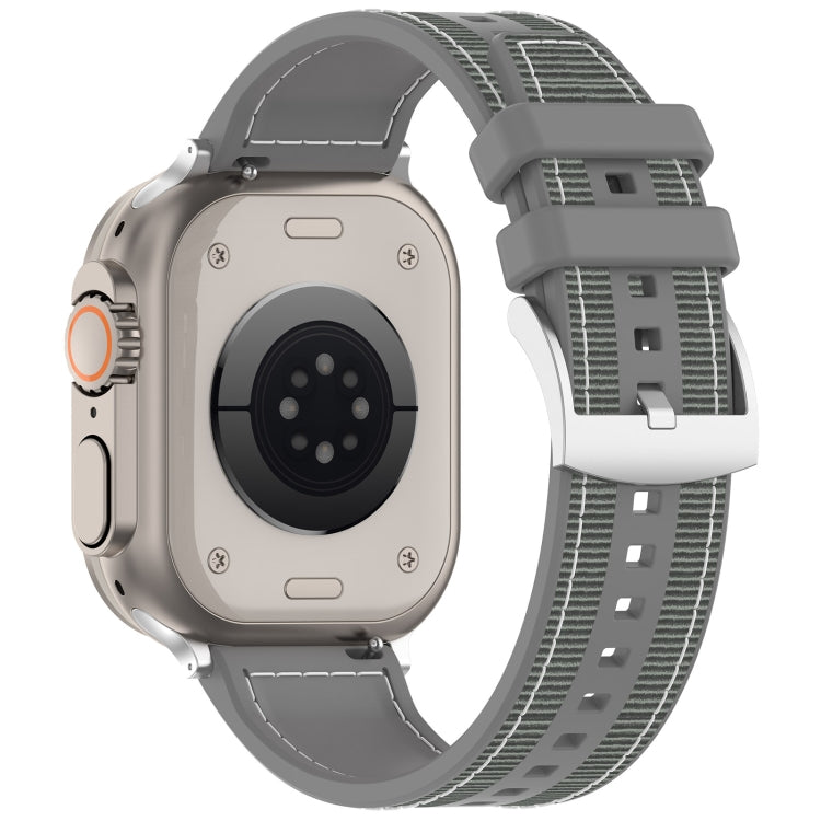 For Apple Watch Series 5 44mm Official Buckle Hybrid Nylon Braid Silicone Watch Band(Grey) - Watch Bands by PMC Jewellery | Online Shopping South Africa | PMC Jewellery