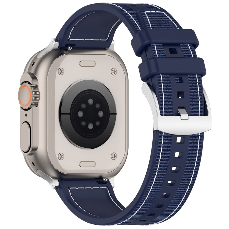 For Apple Watch Series 5 44mm Official Buckle Hybrid Nylon Braid Silicone Watch Band(Midnight Blue) - Watch Bands by PMC Jewellery | Online Shopping South Africa | PMC Jewellery