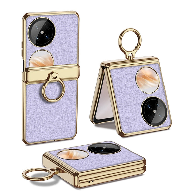 For Huawei Pocket 2 GKK Electroplated Leather Phone Case with Ring(Purple) - Huawei Cases by GKK | Online Shopping South Africa | PMC Jewellery | Buy Now Pay Later Mobicred