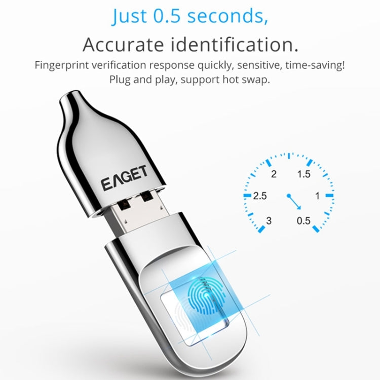 EAGET FU5 64G USB 2.0 Interface Metal Flash U Disk with Fingerprint Identification - free shipping - PMC Jewellery - Order now!
