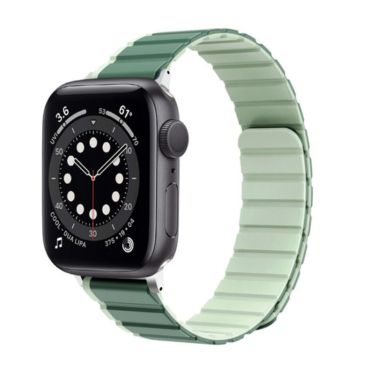 For Apple Watch Series 6 44mm ZGA Two Color Magnetic Silicone Watch Band(Dark Green+Light Green) - Watch Bands by ZGA | Online Shopping South Africa | PMC Jewellery | Buy Now Pay Later Mobicred