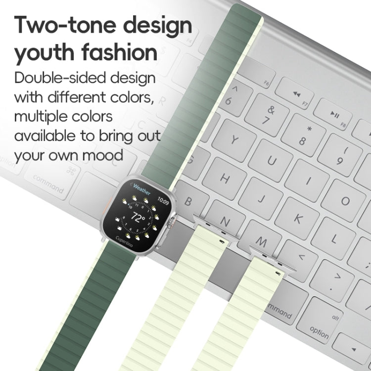 For Apple Watch Series 8 45mm ZGA Two Color Magnetic Silicone Watch Band(Dark Green+Light Green) - Watch Bands by ZGA | Online Shopping South Africa | PMC Jewellery | Buy Now Pay Later Mobicred