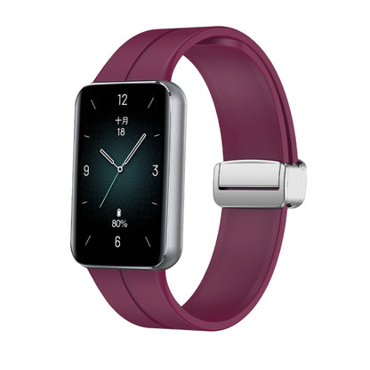 For Honor Band 9 Magnetic Folding Silver Buckle Silicone Watch Band(Wine Red) - Watch Bands by PMC Jewellery | Online Shopping South Africa | PMC Jewellery