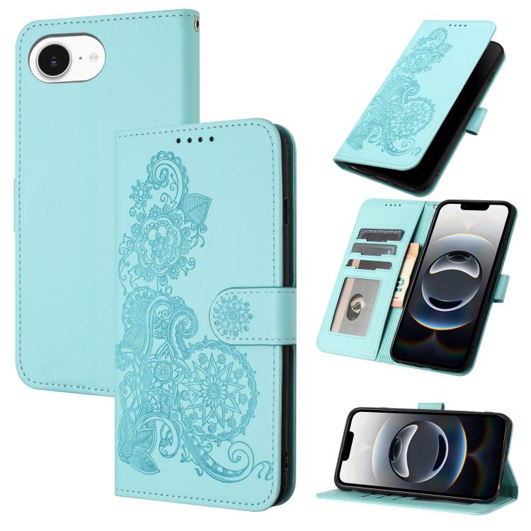 For iPhone 16e Datura Flower Embossed Flip Leather Phone Case(Light Blue) - free shipping - PMC TechLife - Order now!