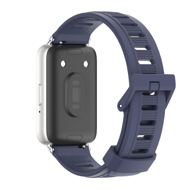 For Samsung Galaxy Fit 3 Mijobs Flat Hole Silicone Watch Band(Midnight Blue+Silver) - free shipping - PMc TechLife - Order now!