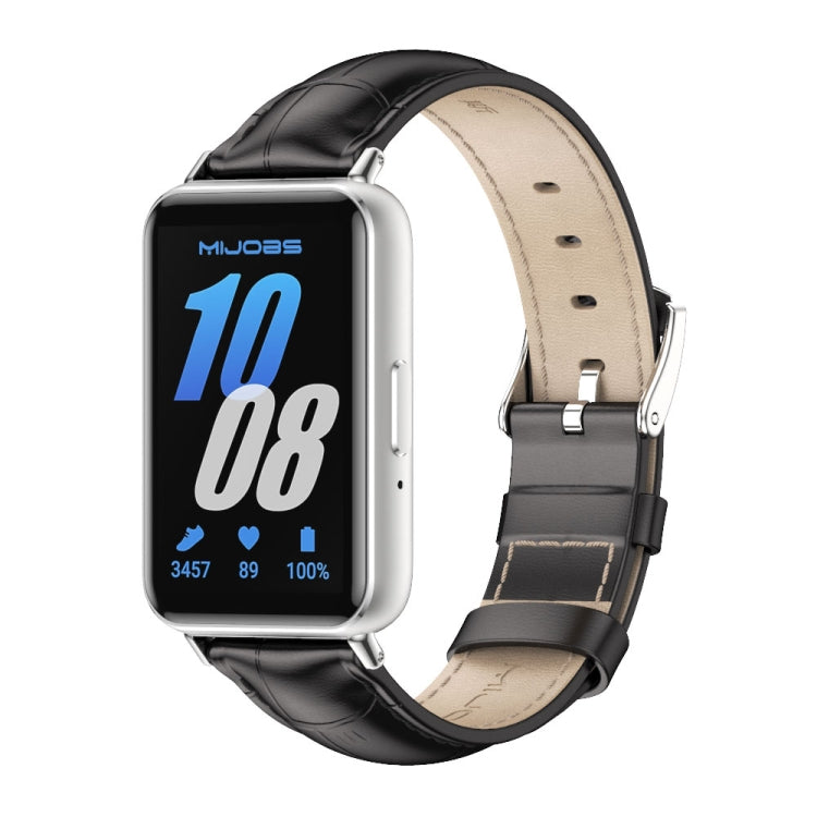 For Samsung Galaxy Fit 3 Mijobs Dual-sided Genuine Leather Watch Band(Bamboo Black Silver) - Watch Bands by MIJOBS | Online Shopping South Africa | PMc TechLife | Buy Now Pay Later Mobicred