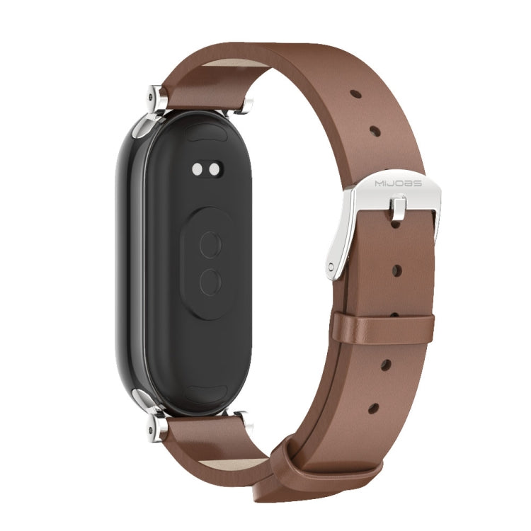 For Xiaomi Smart Band 10 / 9 / 8 Mijobs GT4 First Layer Cowhide Watch Band(Brown Silver) - free shipping - PMc TechLife - Order now!