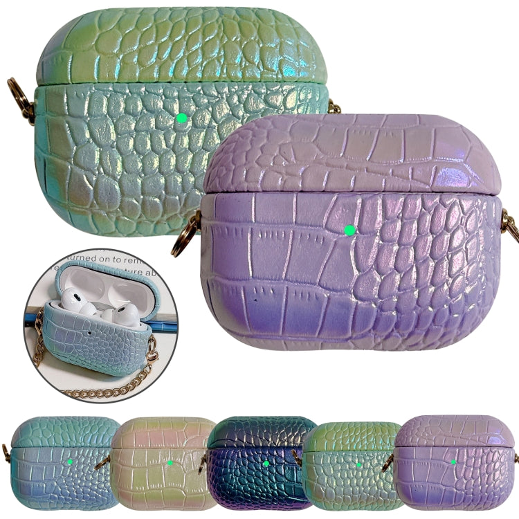 For AirPods Pro Colorful Crocodile Pattern PC Earphone Case with Anti-lost Metal Long Chain(Green) - For AirPods Pro by PMC Jewellery | Online Shopping South Africa | PMC Jewellery | Buy Now Pay Later Mobicred