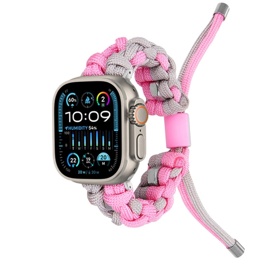 For Apple Watch Ultra 2 49mm Screw Nut Dual-Color Braided Paracord Watch Band(Silver Pink) - Watch Bands by PMC Jewellery | Online Shopping South Africa | PMC Jewellery | Buy Now Pay Later Mobicred