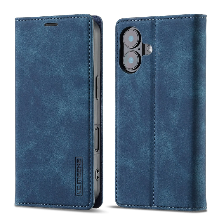 For iPhone 16 LC.IMEEKE Strong Magnetism Microfiber Leather Phone Case(Blue) - iPhone 16 Cases by LC.IMEEKE | Online Shopping South Africa | PMC Jewellery | Buy Now Pay Later Mobicred