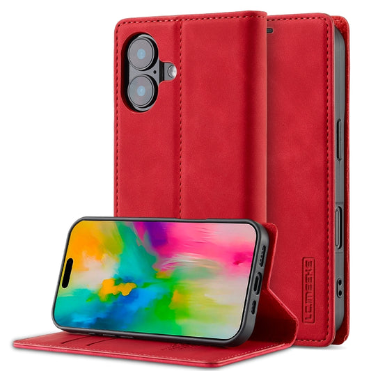 For iPhone 16 Plus LC.IMEEKE Strong Magnetism Microfiber Leather Phone Case(Red) - iPhone 16 Plus Cases by LC.IMEEKE | Online Shopping South Africa | PMC Jewellery | Buy Now Pay Later Mobicred