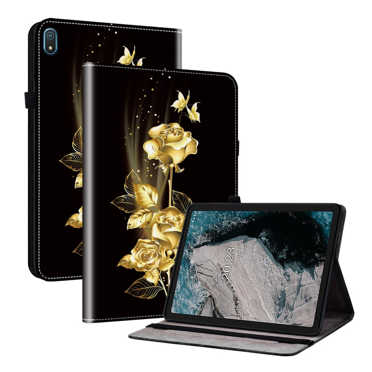 For Nokia T20 10.4 2021 Crystal Texture Painted Leather Tablet Case(Gold Butterfly Rose) - Nokia by PMC TechLife | Online Shopping South Africa | PMC TechLife | Buy Now Pay Later Mobicred
