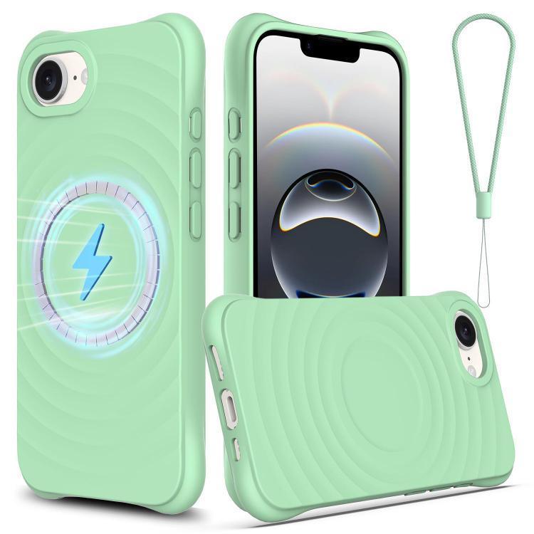 For iPhone 16e Wave Texture MagSafe Magnetic Liquid Silicone Phone Case(Green) - iPhone 16e Cases by PMC TechLife | Online Shopping South Africa | PMC TechLife | Buy Now Pay Later Mobicred