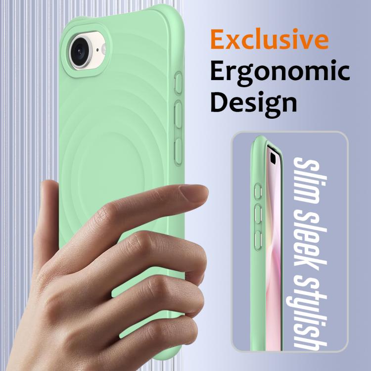 For iPhone 16e Wave Texture MagSafe Magnetic Liquid Silicone Phone Case(Green) - iPhone 16e Cases by PMC TechLife | Online Shopping South Africa | PMC TechLife | Buy Now Pay Later Mobicred