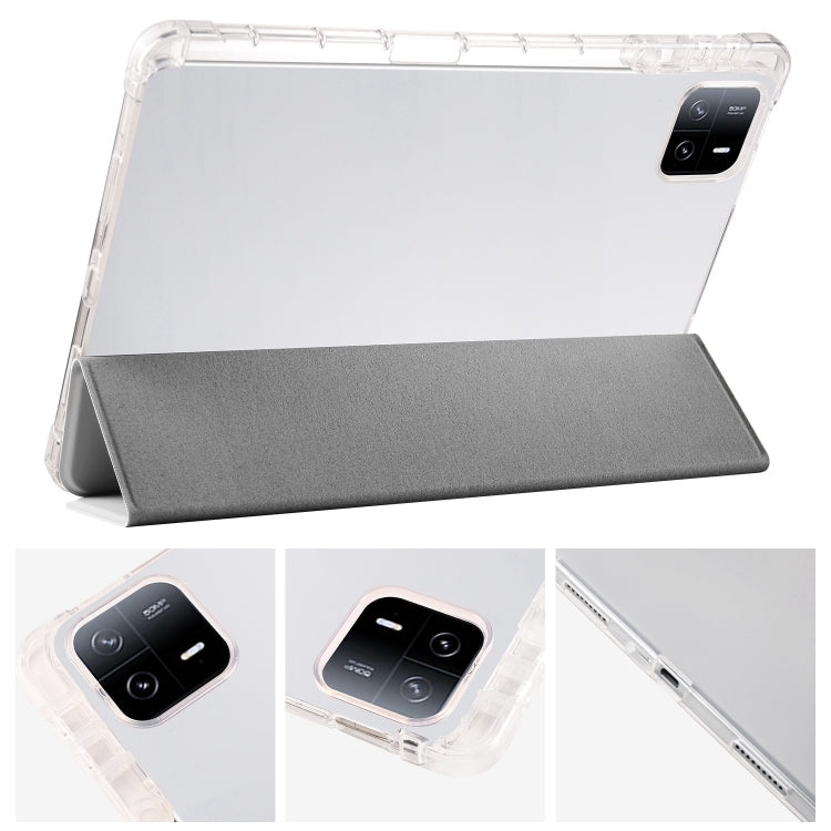 For iPad Air 13 2024 3-fold Clear TPU Smart Leather Tablet Case with Pen Slot(Space Gray) - iPad Air 13 2024 Cases by PMC TechLife | Online Shopping South Africa | PMC TechLife | Buy Now Pay Later Mobicred