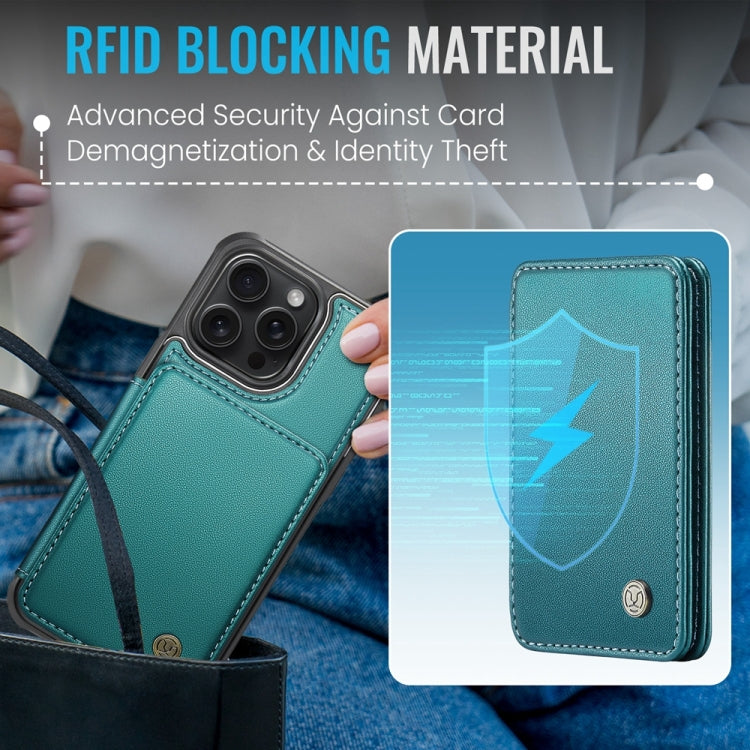 For iPhone 16 Pro Max JEEHOOD J05 Business Magnetic Style RFID Leather Phone Case(Blue Green) - iPhone 16 Pro Max Cases by JEEHOOD | Online Shopping South Africa | PMC Jewellery | Buy Now Pay Later Mobicred