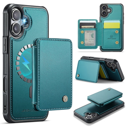 For iPhone 16 JEEHOOD J05 Business Magnetic Style RFID Leather Phone Case(Blue Green) - iPhone 16 Cases by JEEHOOD | Online Shopping South Africa | PMC Jewellery | Buy Now Pay Later Mobicred