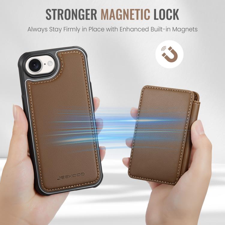 For iPhone 16e JEEHOOD J05 Business Magnetic Style RFID Leather Phone Case(Brown) - free shipping - PMc TechLife - Order now!