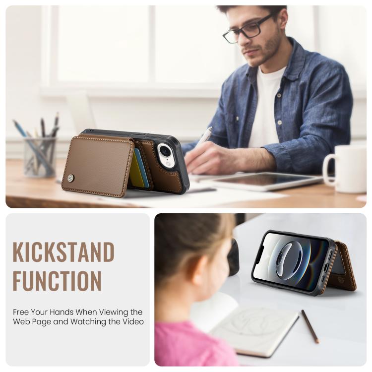 For iPhone 16e JEEHOOD J05 Business Magnetic Style RFID Leather Phone Case(Brown) - free shipping - PMc TechLife - Order now!