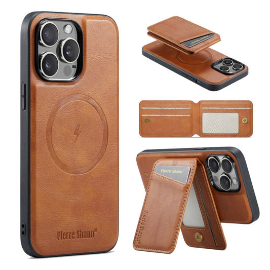 For iPhone 16 Pro Max Fierre Shann Oil Wax Cow Leather Magnetic Card Holder Phone Case(Brown) - iPhone 16 Pro Max Cases by FIERRE SHANN | Online Shopping South Africa | PMC Jewellery | Buy Now Pay Later Mobicred