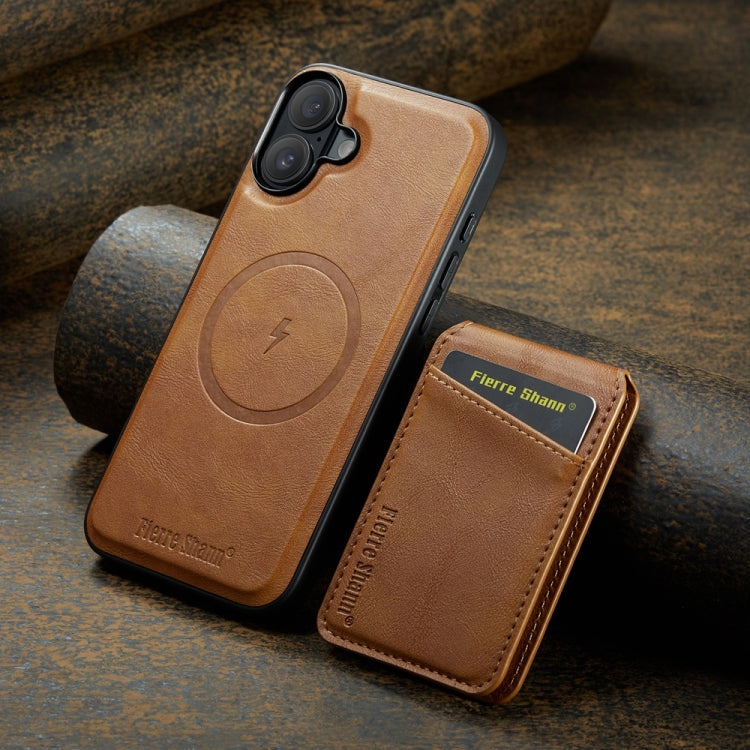 For iPhone 16 Plus Fierre Shann Oil Wax Cow Leather Magnetic Card Holder Phone Case(Brown) - iPhone 16 Plus Cases by FIERRE SHANN | Online Shopping South Africa | PMC Jewellery | Buy Now Pay Later Mobicred