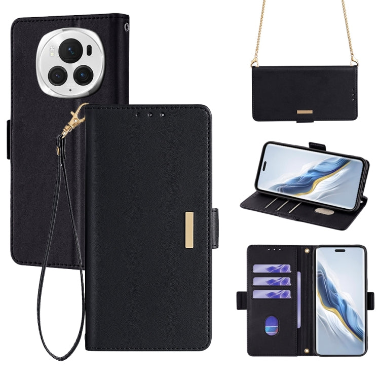 For Honor Magic6 Pro Crossbody Chain Leather Phone Case(Black) - Honor Cases by PMC Jewellery | Online Shopping South Africa | PMC Jewellery | Buy Now Pay Later Mobicred