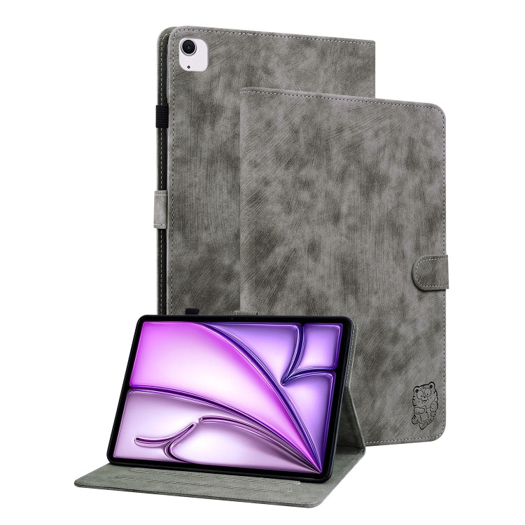 For iPad Air 13 2025 / 2024 Embossed Tiger Pattern Leather Tablet Case(Grey) - iPad Air 13 2025 / 2024 Cases by PMC TechLife | Online Shopping South Africa | PMC TechLife | Buy Now Pay Later Mobicred