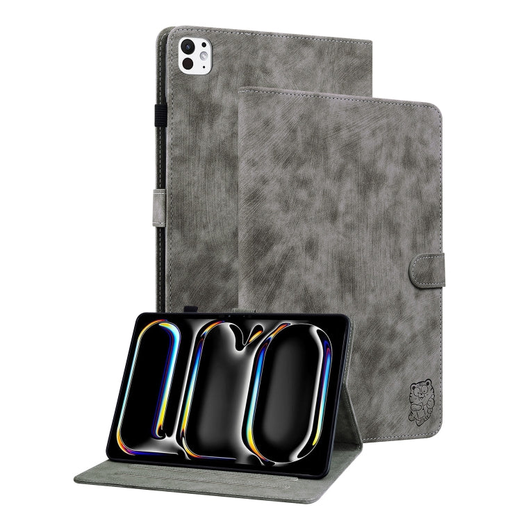 For iPad Pro 11 2024 Embossed Tiger Pattern Leather Tablet Case(Grey) - iPad Pro 11 2024 Cases by PMC TechLife | Online Shopping South Africa | PMC TechLife | Buy Now Pay Later Mobicred