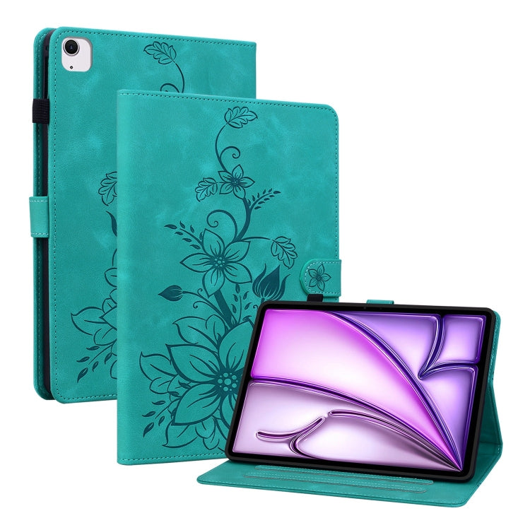 For iPad Air 13 2025 / 2024 Lily Embossed Leather Smart Tablet Case(Green) - iPad Air 13 2025 / 2024 Cases by PMC TechLife | Online Shopping South Africa | PMC TechLife | Buy Now Pay Later Mobicred