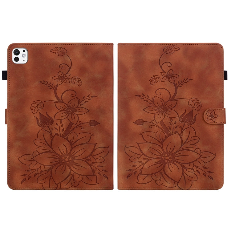 For iPad Pro 11 2024 Lily Embossed Leather Smart Tablet Case(Brown) - iPad Pro 11 2024 Cases by PMC TechLife | Online Shopping South Africa | PMC TechLife | Buy Now Pay Later Mobicred