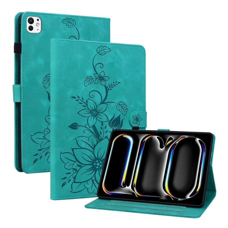 For iPad Pro 11 2024 Lily Embossed Leather Smart Tablet Case(Green) - iPad Pro 11 2024 Cases by PMC TechLife | Online Shopping South Africa | PMC TechLife | Buy Now Pay Later Mobicred