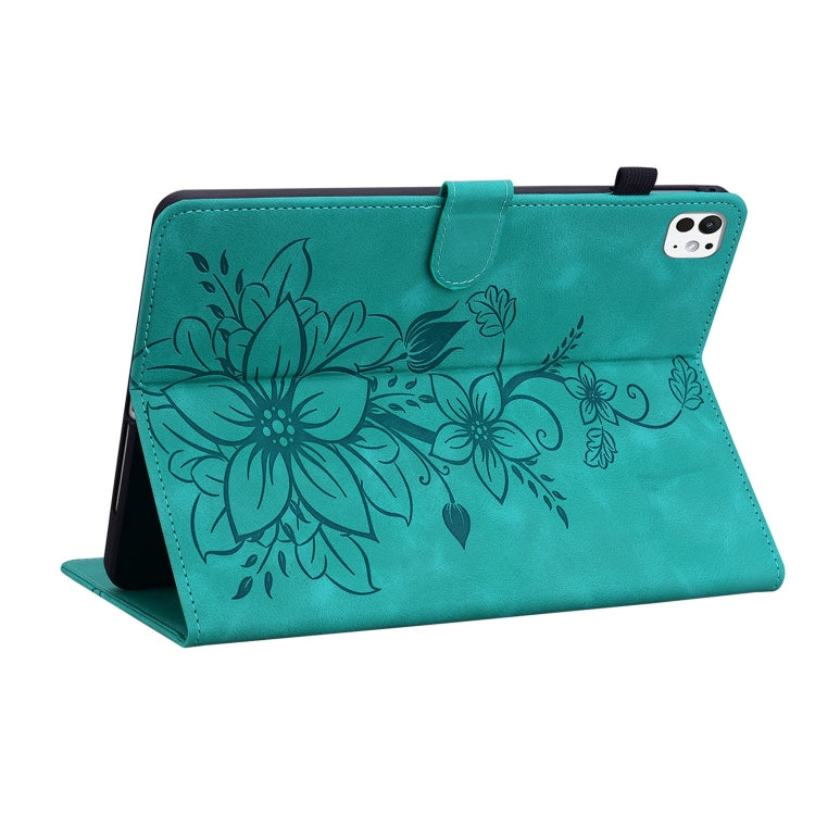 For iPad Pro 11 2024 Lily Embossed Leather Smart Tablet Case(Green) - iPad Pro 11 2024 Cases by PMC TechLife | Online Shopping South Africa | PMC TechLife | Buy Now Pay Later Mobicred