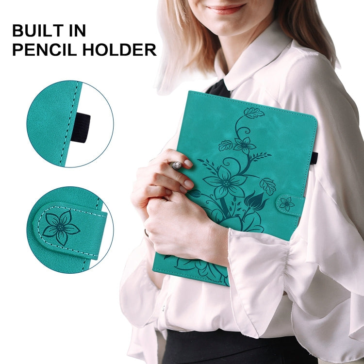 For iPad Pro 11 2024 Lily Embossed Leather Smart Tablet Case(Green) - iPad Pro 11 2024 Cases by PMC TechLife | Online Shopping South Africa | PMC TechLife | Buy Now Pay Later Mobicred