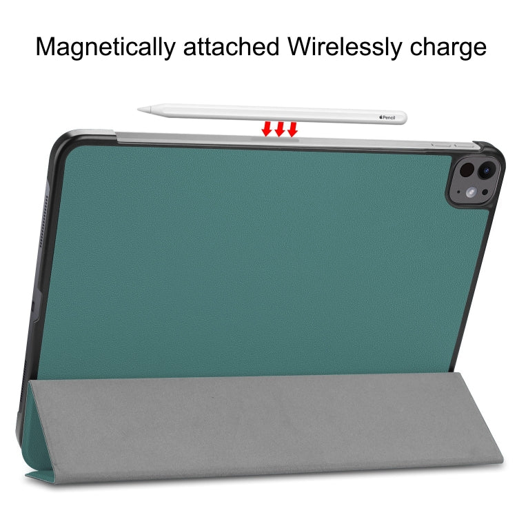 For iPad Pro 13 2024 Custer Pure Color 3-Fold Holder Smart Leather Tablet Case(Dark Green) - iPad Pro 13 2024 Cases by PMC TechLife | Online Shopping South Africa | PMC TechLife | Buy Now Pay Later Mobicred
