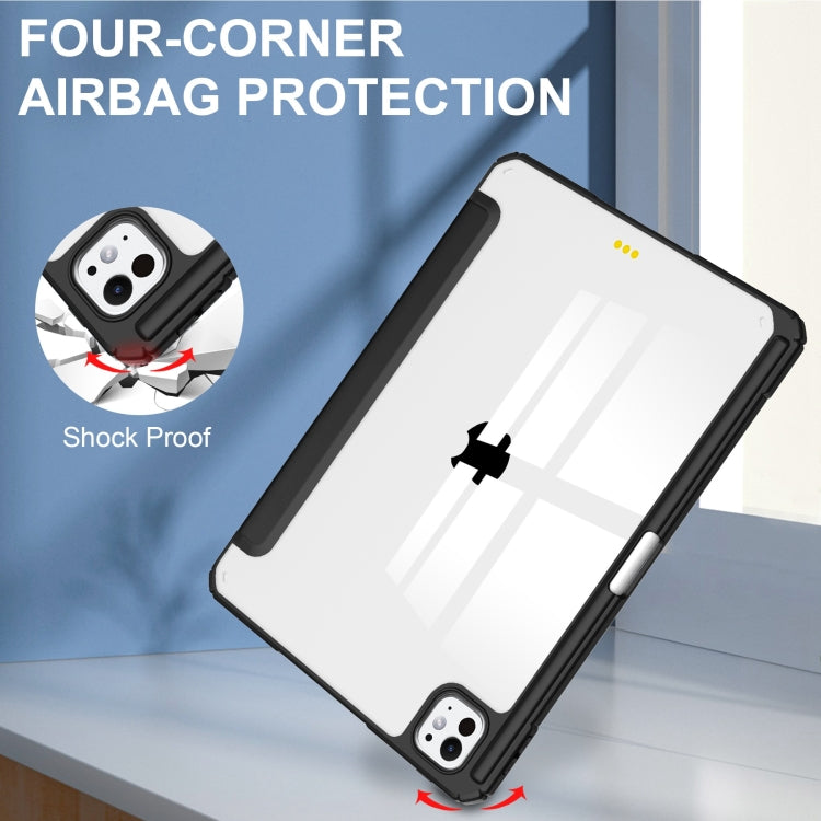 For iPad Pro 13 2024 Pure Color 3-fold Clear TPU Smart Leather Tablet Case(Black) - iPad Pro 13 2024 Cases by PMC TechLife | Online Shopping South Africa | PMC TechLife | Buy Now Pay Later Mobicred