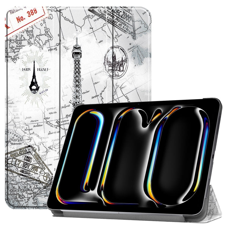 For iPad Pro 11 2024 Custer Painted 3-Fold Holder Smart Leather Tablet Case(Retro Tower) - iPad Pro 11 2024 Cases by PMC TechLife | Online Shopping South Africa | PMC TechLife | Buy Now Pay Later Mobicred