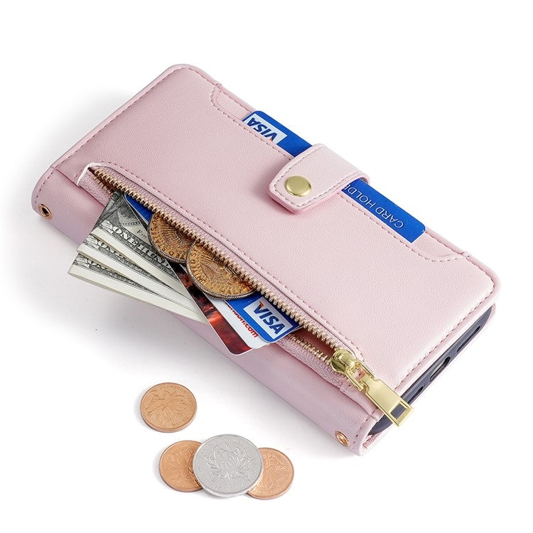 For Google Pixel 9 Pro XL Sheep Texture Cross-body Zipper Wallet Leather Phone Case(Pink) - Google Cases by PMC TechLife | Online Shopping South Africa | PMC TechLife | Buy Now Pay Later Mobicred