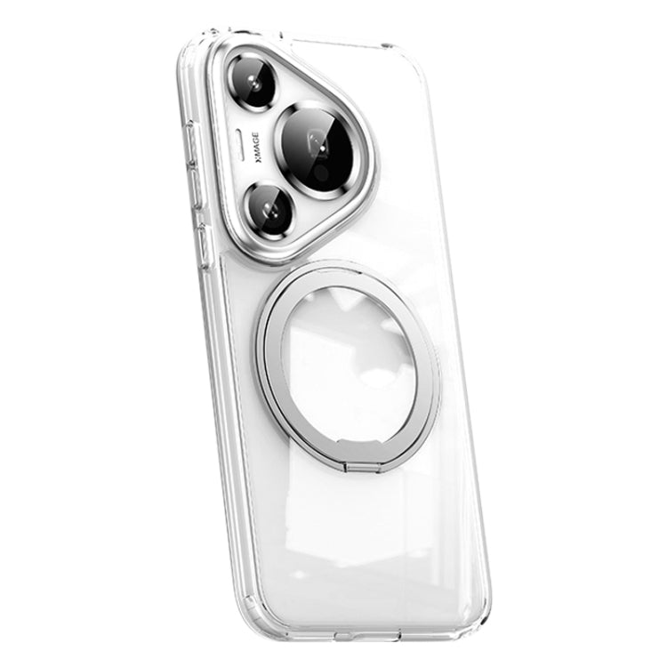 For Huawei Pura 70 Frosted 360 Rotating Holder Magnetic Full Coverage Shockproof Phone Case(Transparent) - Huawei Cases by PMC Jewellery | Online Shopping South Africa | PMC Jewellery | Buy Now Pay Later Mobicred