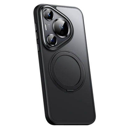 For Huawei Pura 70 Pro Frosted 360 Rotating Holder Magnetic Full Coverage Shockproof Phone Case(Black) - Huawei Cases by PMC Jewellery | Online Shopping South Africa | PMC Jewellery | Buy Now Pay Later Mobicred