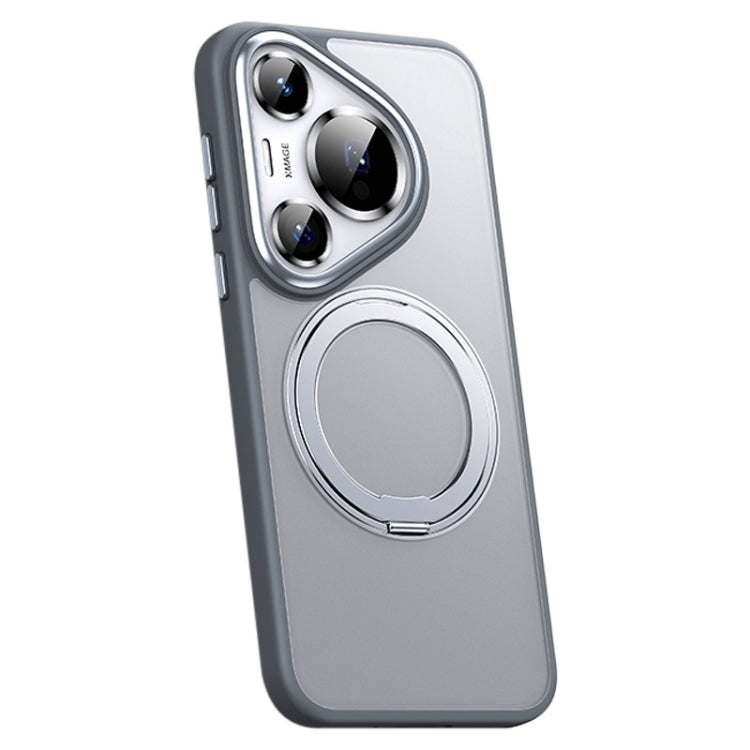 For Huawei Pura 70 Pro Frosted 360 Rotating Holder Magnetic Full Coverage Shockproof Phone Case(Grey) - Huawei Cases by PMC Jewellery | Online Shopping South Africa | PMC Jewellery | Buy Now Pay Later Mobicred