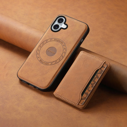 For iPhone 16 Denior D13 Retro Texture Leather MagSafe Card Bag Phone Case(Brown) - iPhone 16 Cases by Denior | Online Shopping South Africa | PMC Jewellery | Buy Now Pay Later Mobicred