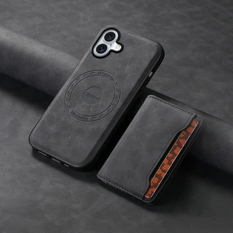 For iPhone 16 Plus Denior D13 Retro Texture Leather MagSafe Card Bag Phone Case(Black) - iPhone 16 Plus Cases by Denior | Online Shopping South Africa | PMC TechLife | Buy Now Pay Later Mobicred