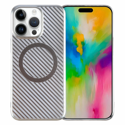 For iPhone 16 Pro Max 6D Plated Carbon Fiber Clear Magsafe PC Phone Case(Starlight Silver) - iPhone 16 Pro Max Cases by PMC Jewellery | Online Shopping South Africa | PMC Jewellery | Buy Now Pay Later Mobicred