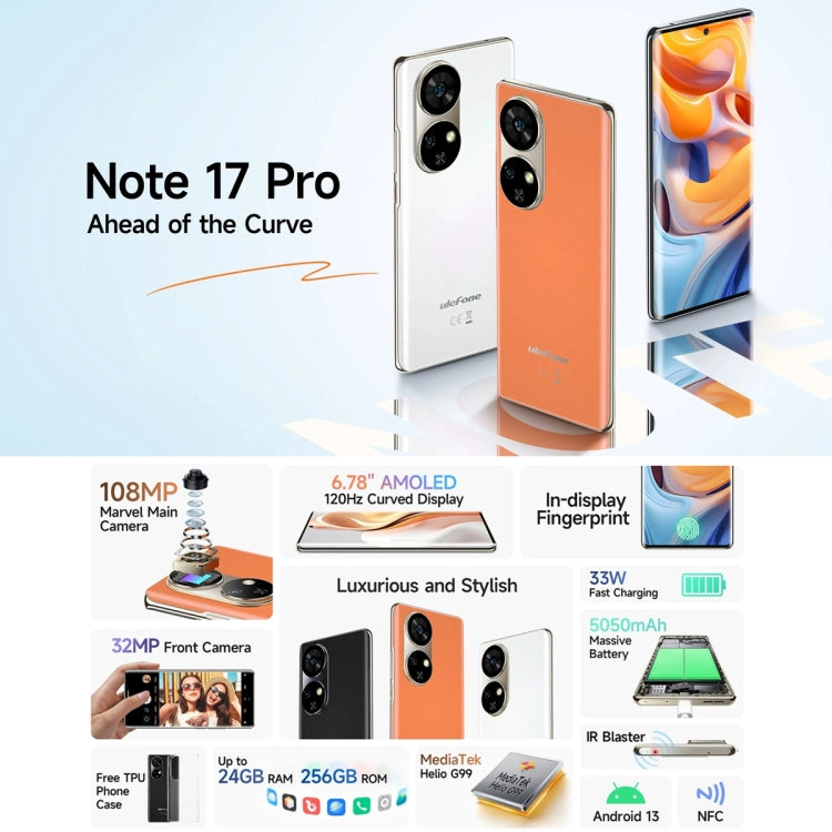 Ulefone Note 17 Pro, 12GB+256GB, Screen Fingerprint, 6.78 inch Android 13 MediaTek Helio G99 MTK6789 Octa Core, NFC, Network: 4G(Amber Orange) - Ulefone by Ulefone | Online Shopping South Africa | PMC Jewellery | Buy Now Pay Later Mobicred