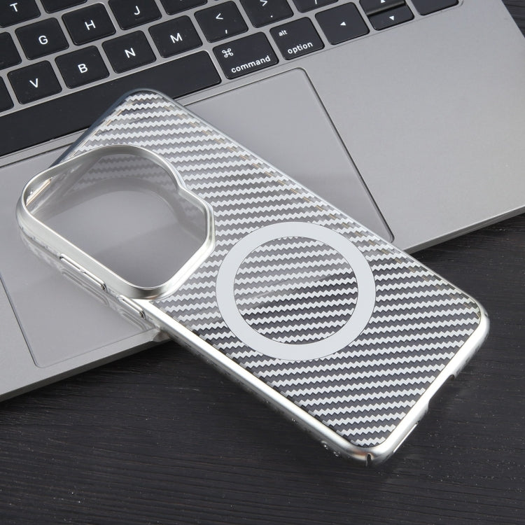 For Huawei Pura 70 Ultra 6D Plated Carbon Fiber Clear Magsafe PC Phone Case(Starlight Silver) - Huawei Cases by PMC Jewellery | Online Shopping South Africa | PMC Jewellery | Buy Now Pay Later Mobicred