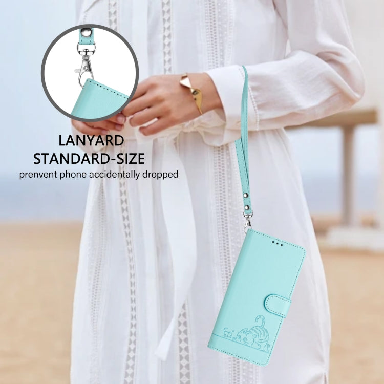 For Google Pixel 9 Pro XL Cat Rat Embossed Pattern RFID Leather Phone Case with Lanyard(Mint Green) - Google Cases by PMC TechLife | Online Shopping South Africa | PMC TechLife | Buy Now Pay Later Mobicred